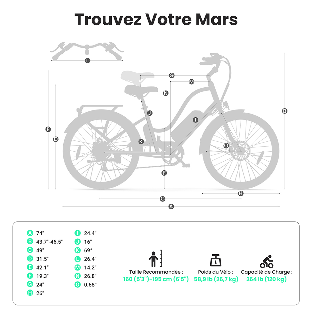 V&eacute;lo &eacute;lectrique Touroll B2, moteur 250 W, batterie 36 V 15,6 Ah, pneus 26 x 2,25 pouces, vitesse maximale 25 km/h, autonomie 100 km, frein &agrave; disque et frein &eacute;lectrique, Shimano 7 vitesses, &eacute;cran LED