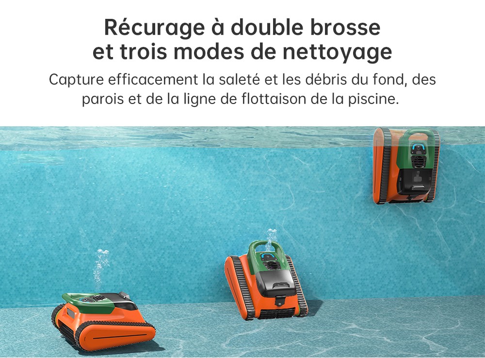 Seauto Crab Robotic Pool Cleaner sans fil, jusqu'&agrave; 2,5 heures d'autonomie, grand panier filtrant de 3,5 L, escalade des murs, nettoyage de la ligne de flottaison, charge rapide de 2,5 heures, convient pour une zone de 2000 pieds carr&eacute;s