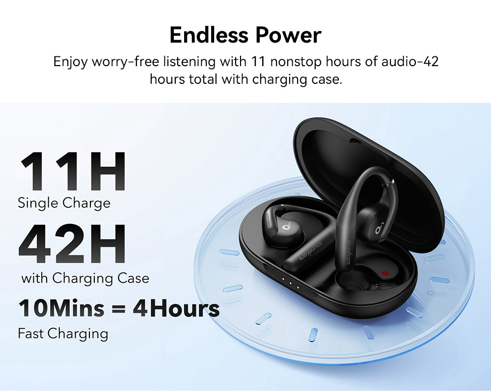 Anker Soundcore AeroFit Open-ear Earbuds, Ergonomic Ear Hook, IPX7 Waterproof, App Control, Up to 42 Hours Playtime - White