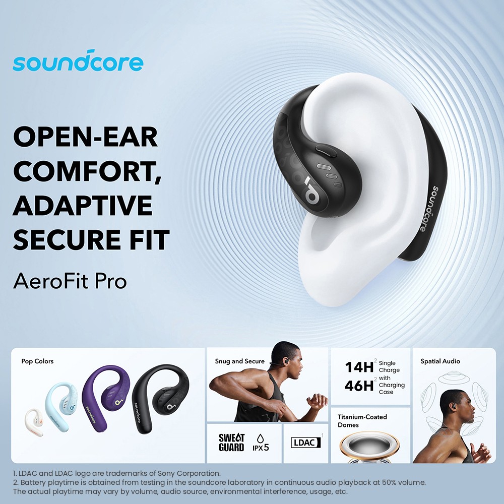 Anker Soundcore AeroFit Pro Open-ear Earbuds, Bluetooth 5.3, Up to 46 Hours Playtime - Purple