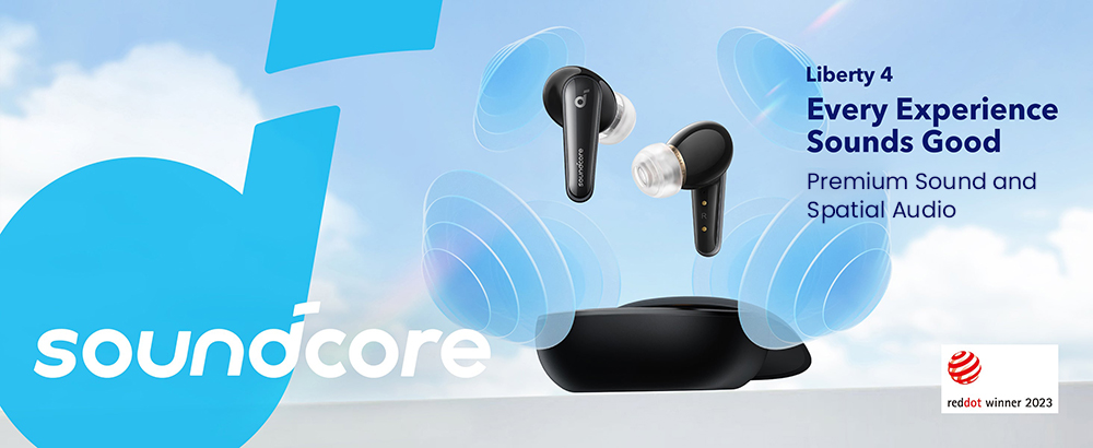 Anker Soundcore Liberty 4 True Wireless ANC Earbuds, Hi-Res Wireless Audio, Spatial Audio with Dual Modes, Heart Rate Sensor - Black