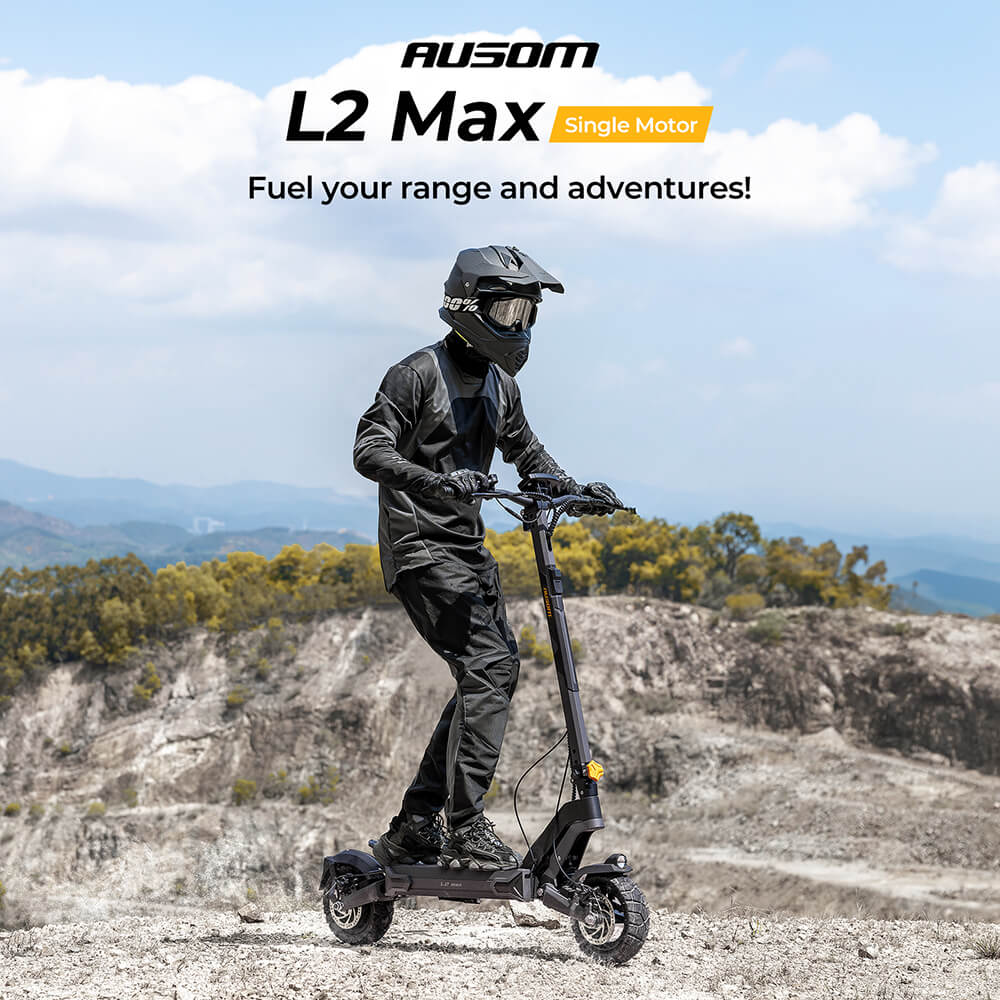Ausom L2 Max Electric Scooter, 1000W Motor, 48V 20.8Ah batéria, 10-palcové pneumatiky, max. rýchlosť 50 km/h, dojazd 90 km, predné a zadné kotúčové brzdy, odpruženie kyvného ramena, NFC & amp; zámok prístupového kódu
