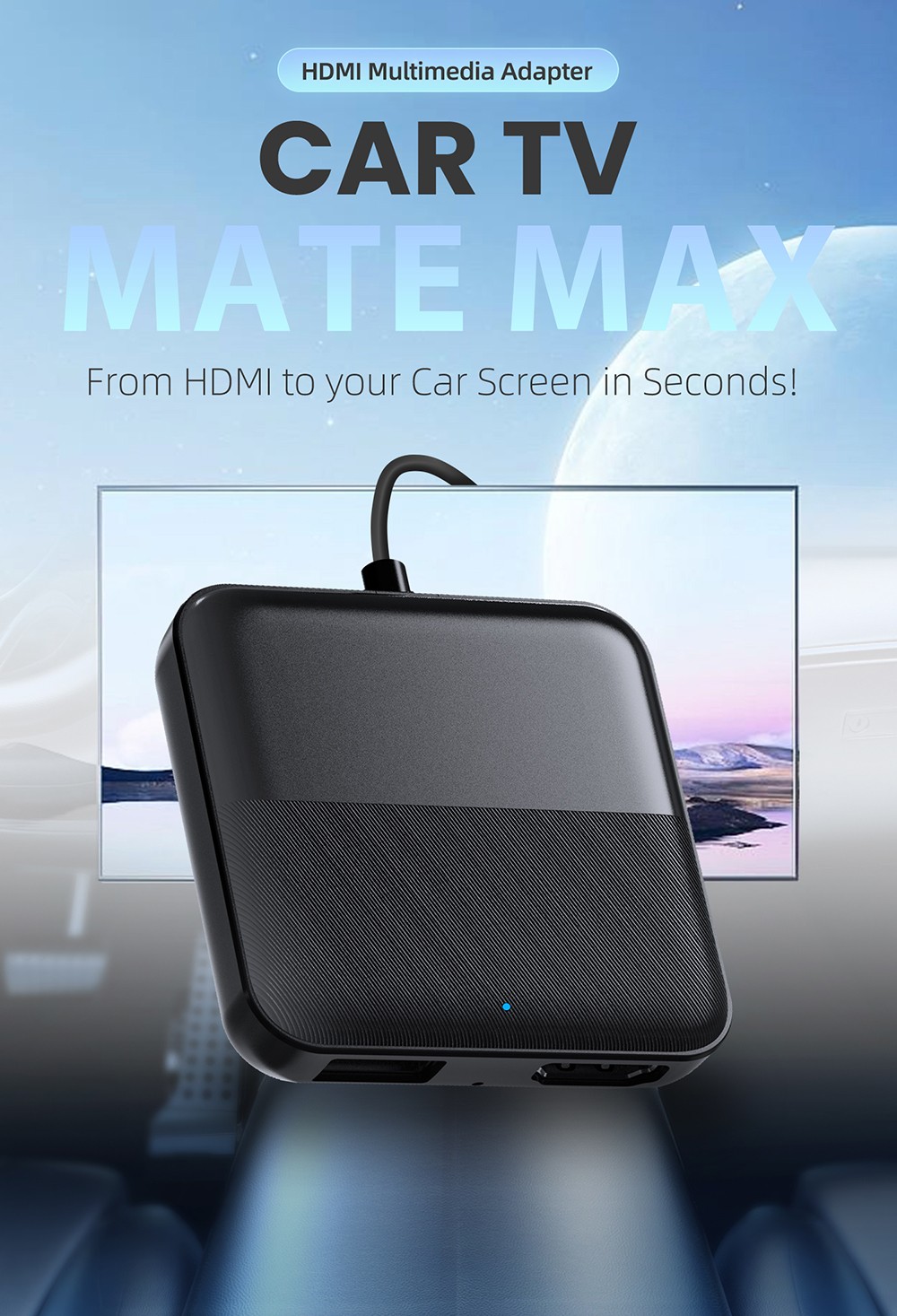 CA361 Car TV Mate Max HDMI Multimedia Adapter, Wireless CarPlay/Android Auto Converter, HDMI Input for Fire TV/Roku/Gaming, Plug & Play In-Car Entertainment System