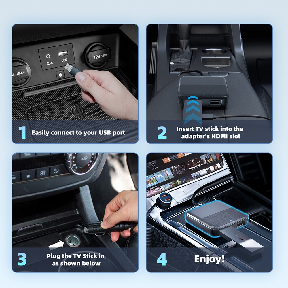 CA361 Car TV Mate Max HDMI Multimedia Adapter, Wireless CarPlay/Android Auto Converter, HDMI Input for Fire TV/Roku/Gaming, Plug & Play In-Car Entertainment System