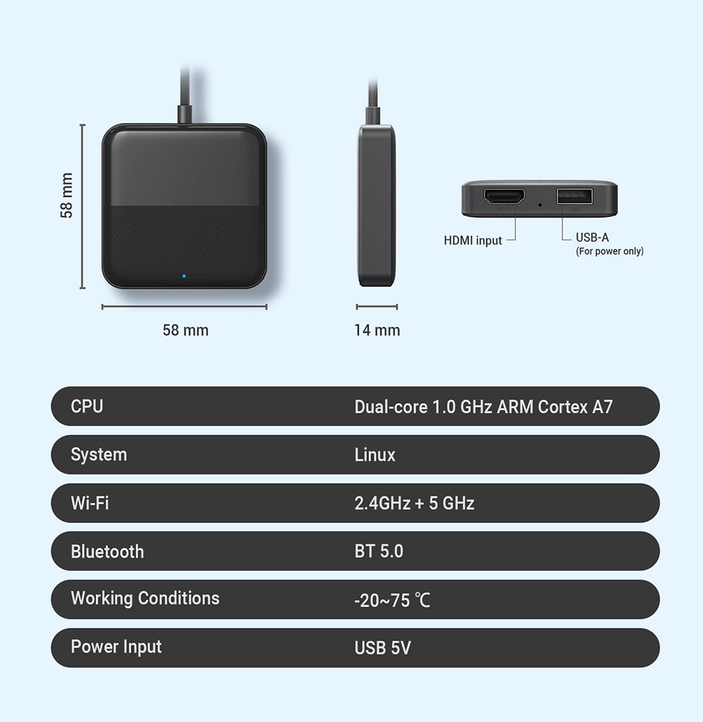 CA361 Car TV Mate Max HDMI Multimedia Adapter, Wireless CarPlay/Android Auto Converter, HDMI Input for Fire TV/Roku/Gaming, Plug & Play In-Car Entertainment System