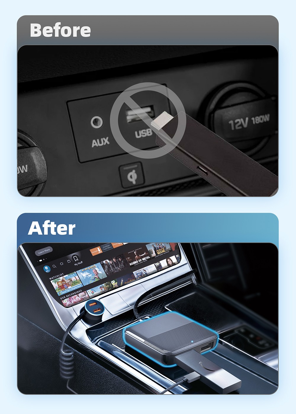 CA361 Car TV Mate Max HDMI Multimedia Adapter, Wireless CarPlay/Android Auto Converter, HDMI Input for Fire TV/Roku/Gaming, Plug & Play In-Car Entertainment System