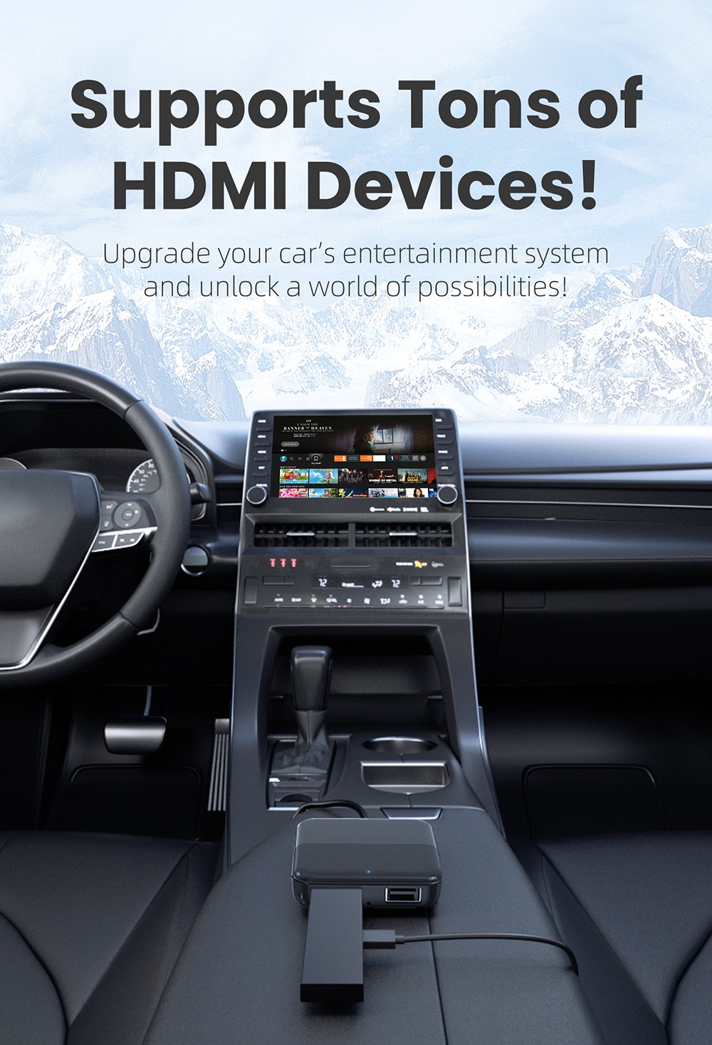 CA361 Car TV Mate Max HDMI Multimedia Adapter, Wireless CarPlay/Android Auto Converter, HDMI Input for Fire TV/Roku/Gaming, Plug & Play In-Car Entertainment System