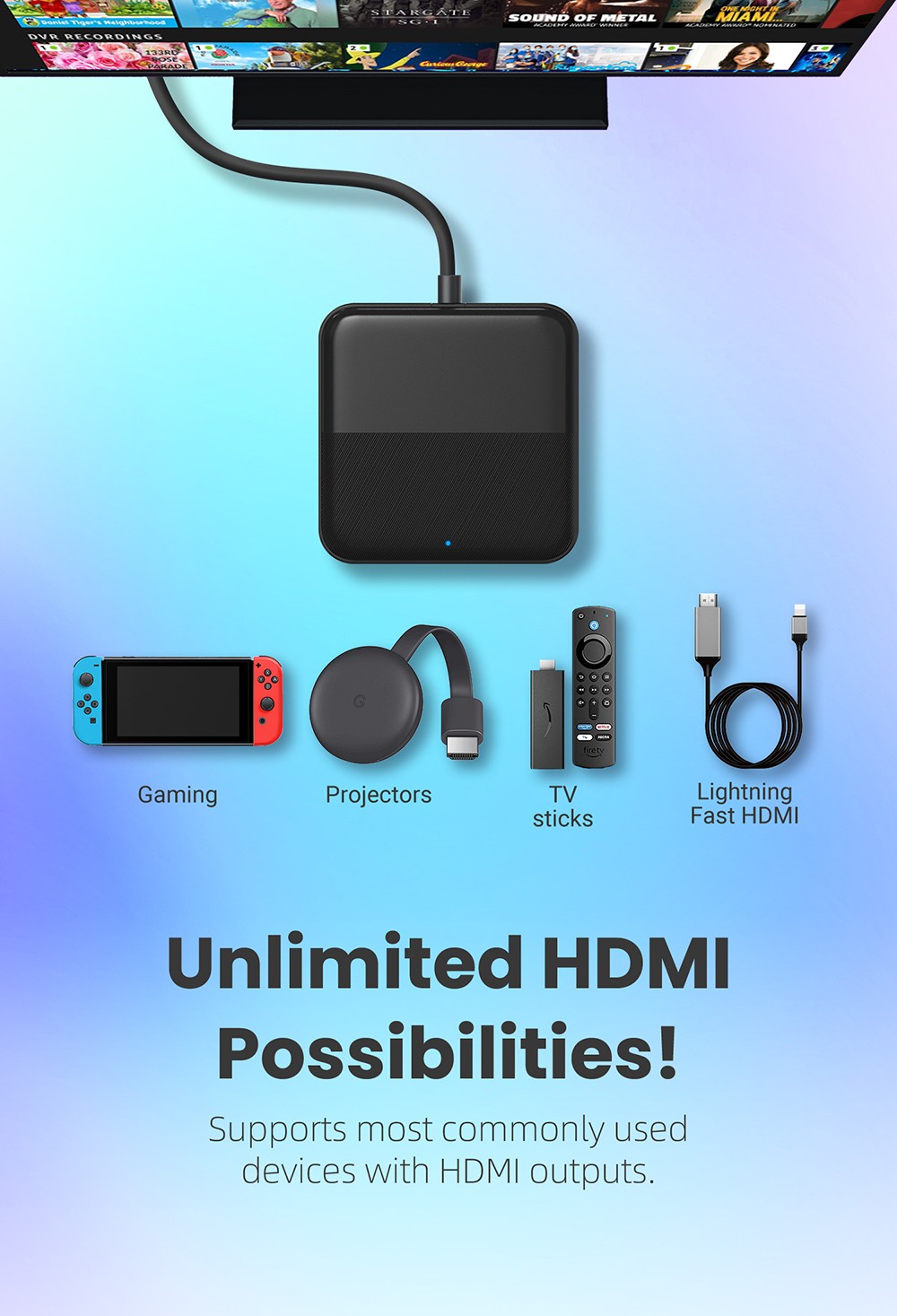 CA361 Car TV Mate Max HDMI Multimedia Adapter, Wireless CarPlay/Android Auto Converter, HDMI Input for Fire TV/Roku/Gaming, Plug & Play In-Car Entertainment System