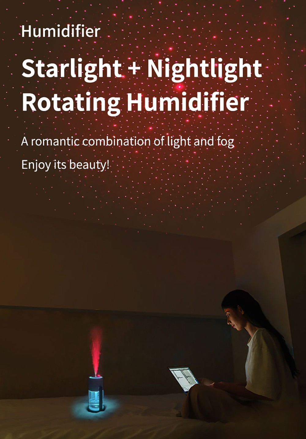 CL28 Starry Sky Humidifier, Rotating 360&deg; Mist, Colorful Ambient Lighting, High Frequency Atomization, for Home & Car, Silent Operation, Anti-Dry Burn Protection, Pink