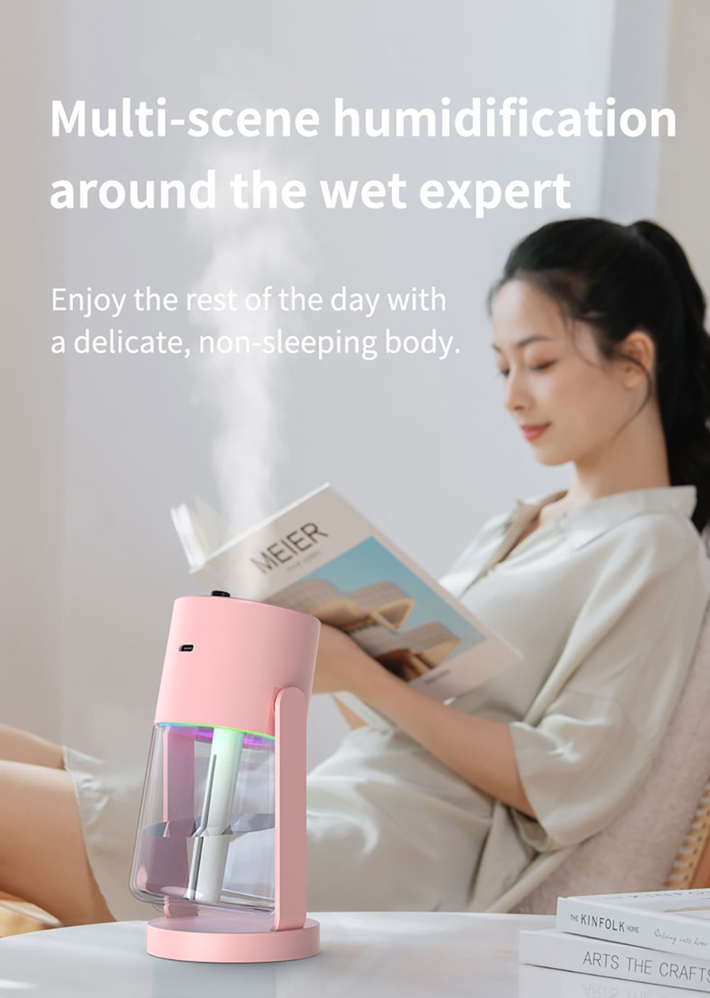 CL28 Starry Sky Humidifier, Rotating 360&deg; Mist, Colorful Ambient Lighting, High Frequency Atomization, for Home & Car, Silent Operation, Anti-Dry Burn Protection, Pink