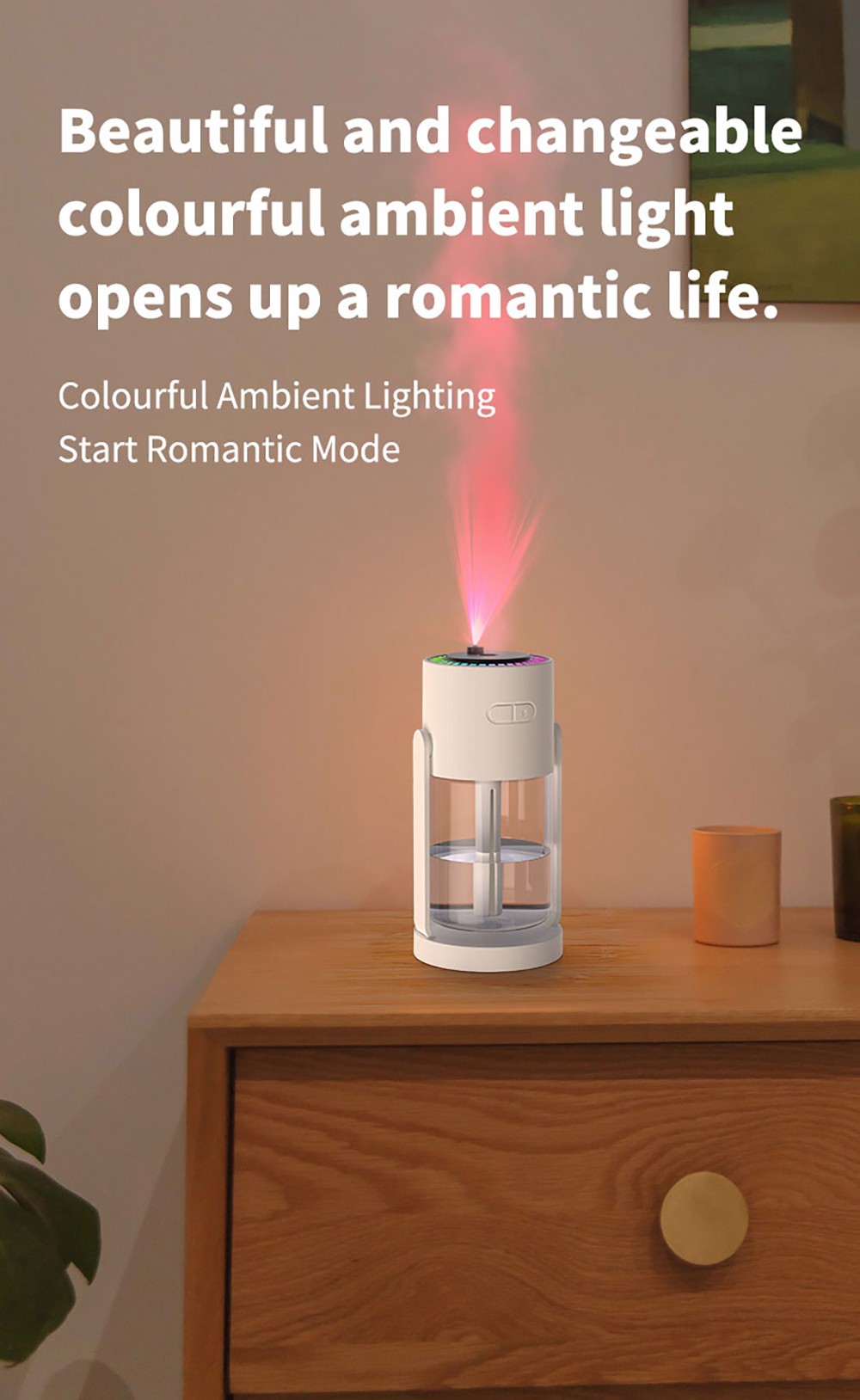 CL28 Starry Sky Humidifier, Rotating 360&deg; Mist, Colorful Ambient Lighting, High Frequency Atomization, for Home & Car, Silent Operation, Anti-Dry Burn Protection, Pink