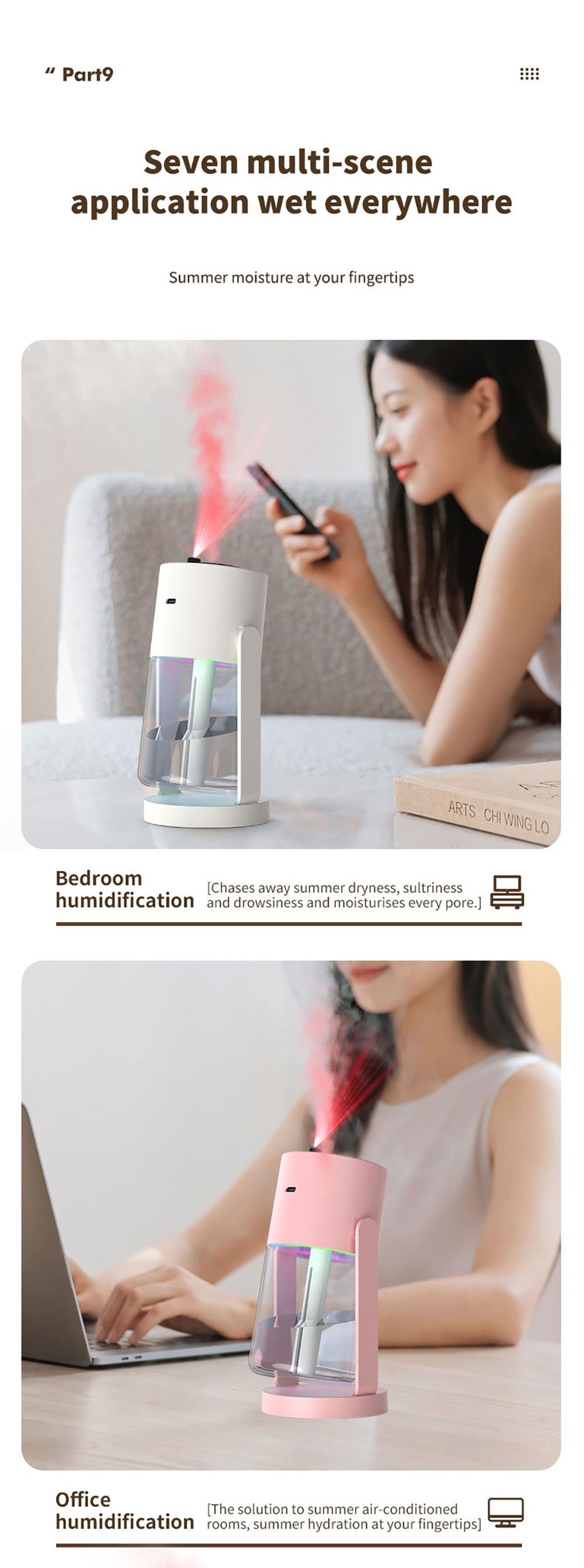 CL28 Starry Sky Humidifier, Rotating 360&deg; Mist, Colorful Ambient Lighting, High Frequency Atomization, for Home & Car, Silent Operation, Anti-Dry Burn Protection, Pink