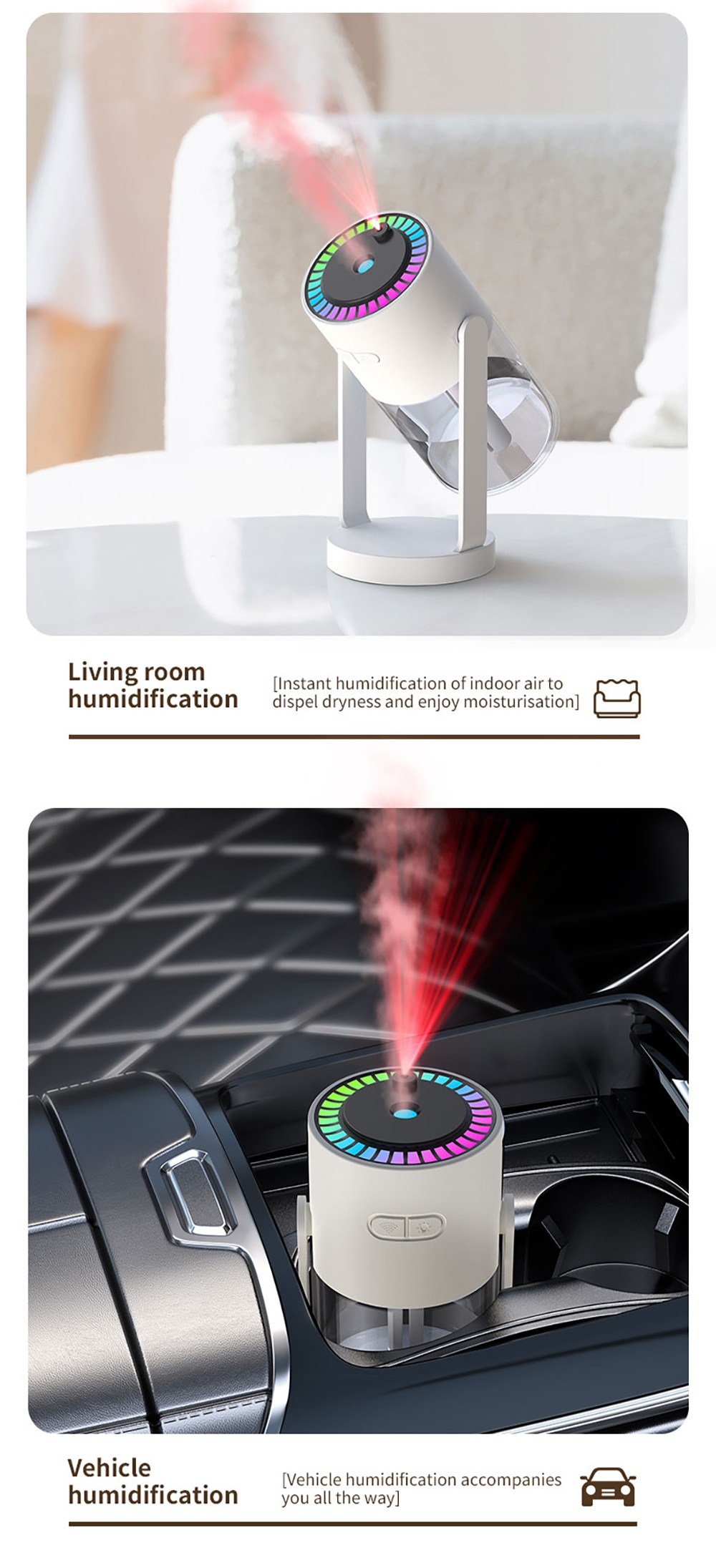 CL28 Starry Sky Humidifier, Rotating 360&deg; Mist, Colorful Ambient Lighting, High Frequency Atomization, for Home & Car, Silent Operation, Anti-Dry Burn Protection, Pink