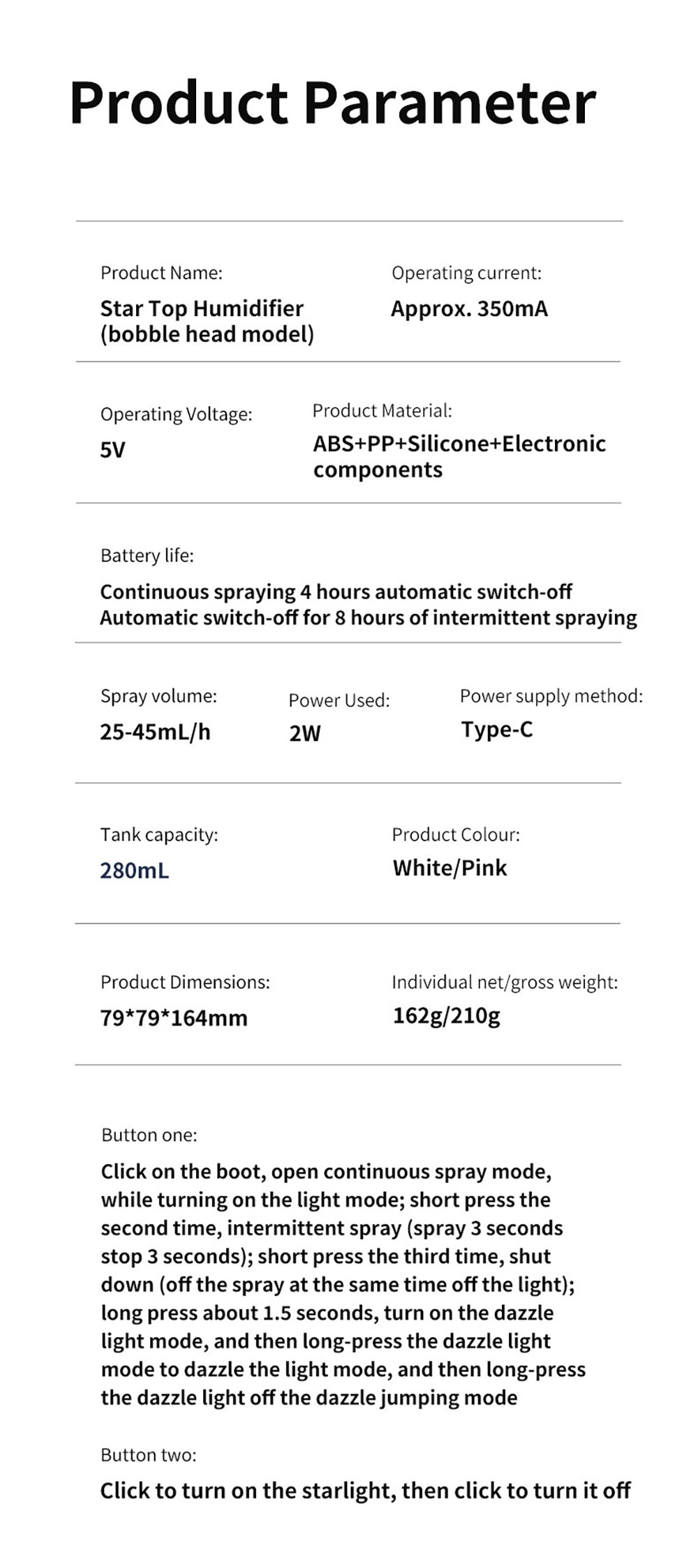 CL28 Starry Sky Humidifier, Rotating 360&deg; Mist, Colorful Ambient Lighting, High Frequency Atomization, for Home & Car, Silent Operation, Anti-Dry Burn Protection, Pink
