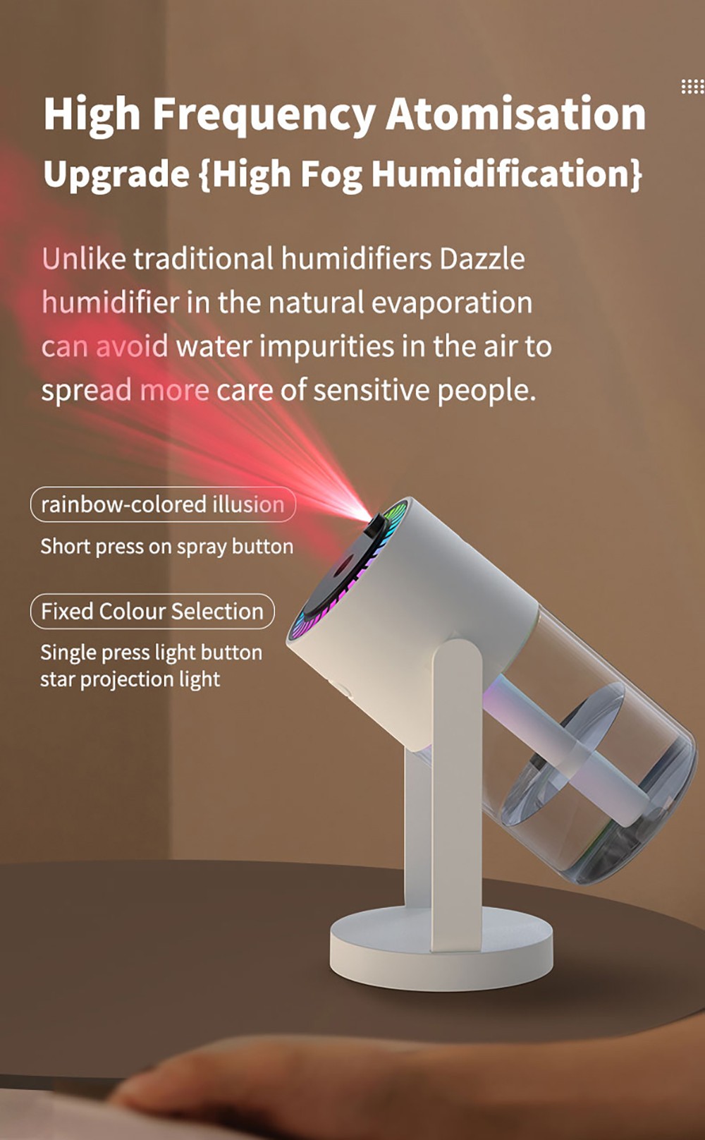 CL28 Starry Sky Humidifier, Rotating 360&deg; Mist, Colorful Ambient Lighting, High Frequency Atomization, for Home & Car, Silent Operation, Anti-Dry Burn Protection, Pink