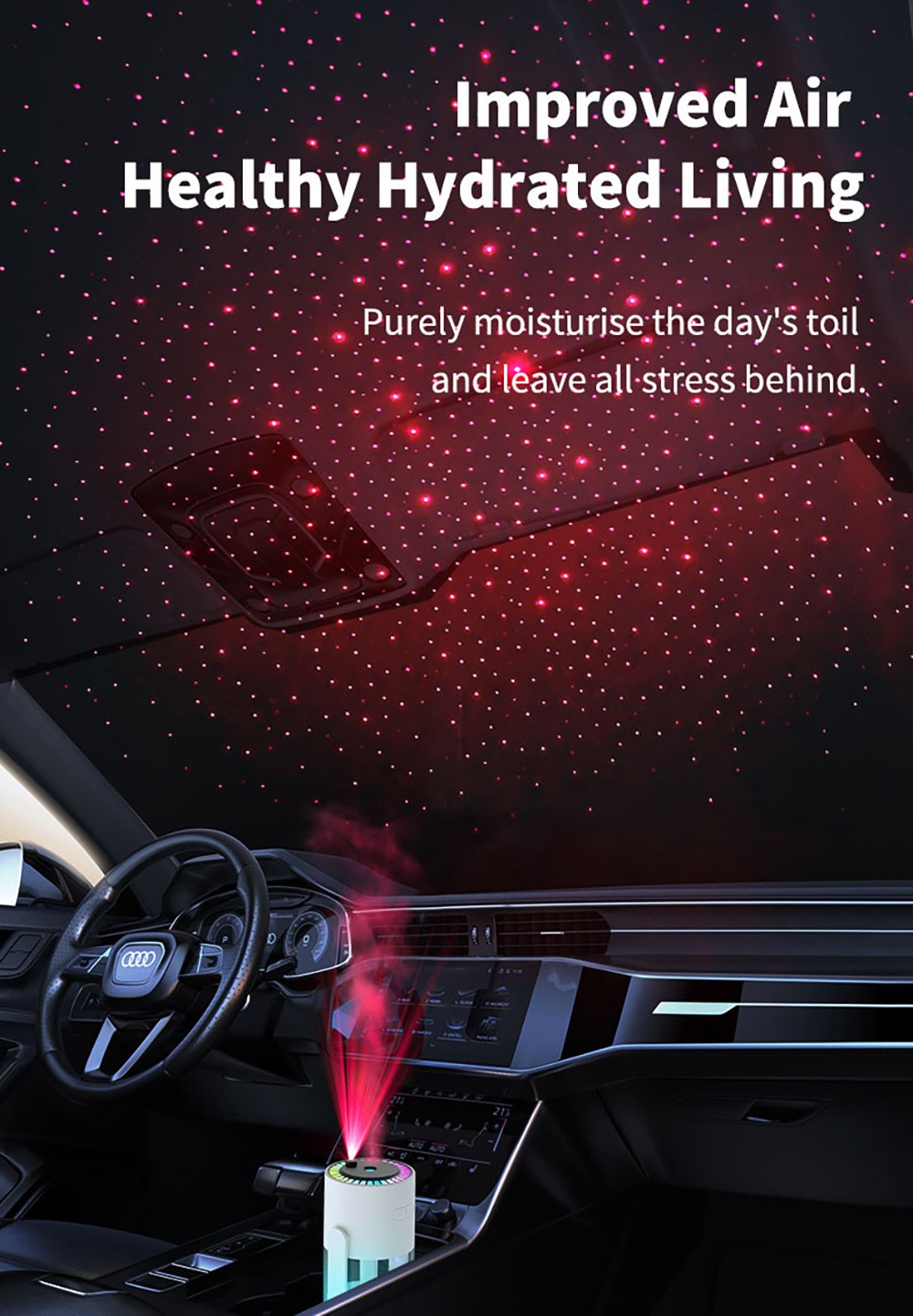 CL28 Starry Sky Humidifier, Rotating 360&deg; Mist, Colorful Ambient Lighting, High Frequency Atomization, for Home & Car, Silent Operation, Anti-Dry Burn Protection, Pink