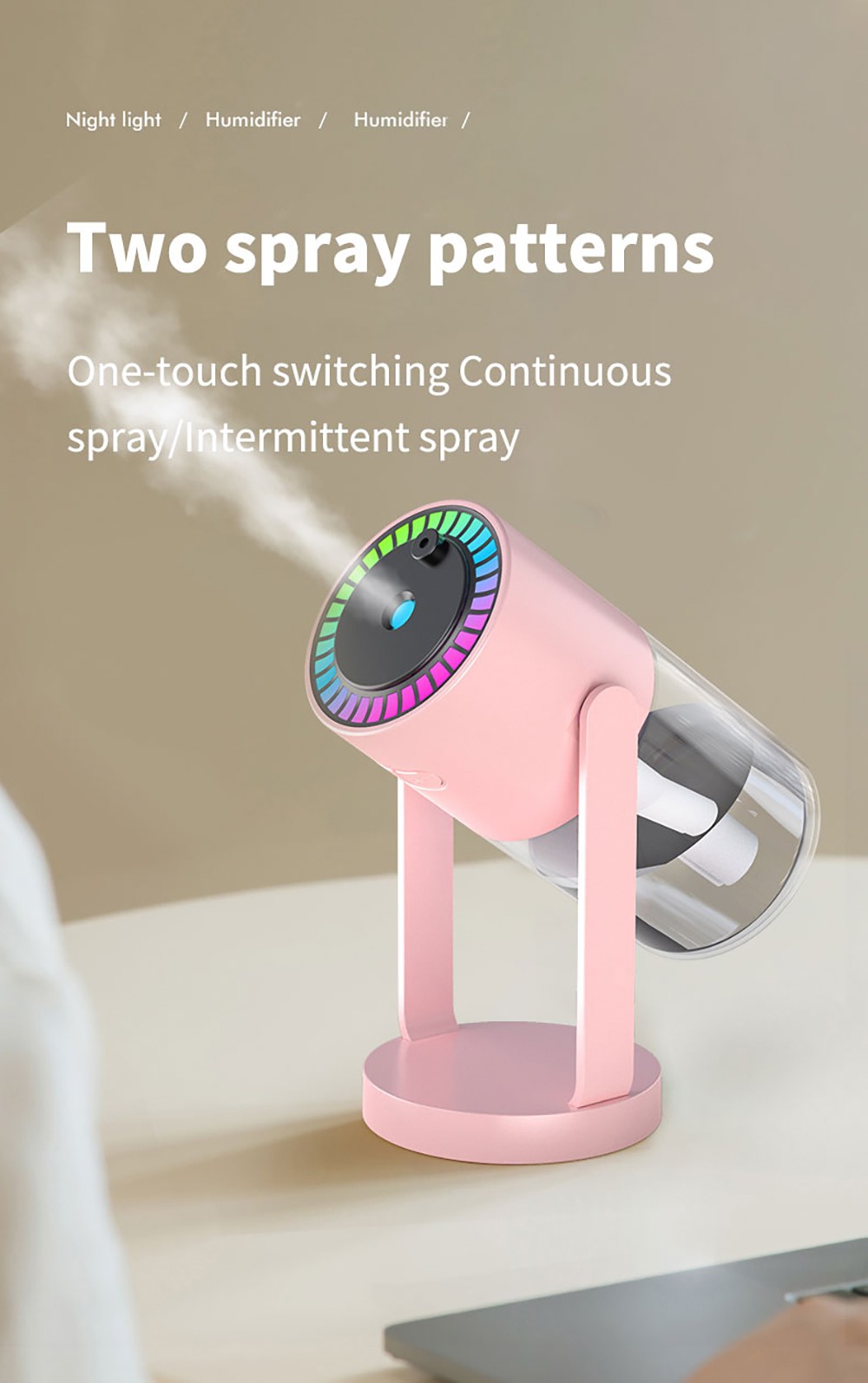 CL28 Starry Sky Humidifier, Rotating 360&deg; Mist, Colorful Ambient Lighting, High Frequency Atomization, for Home & Car, Silent Operation, Anti-Dry Burn Protection, Pink