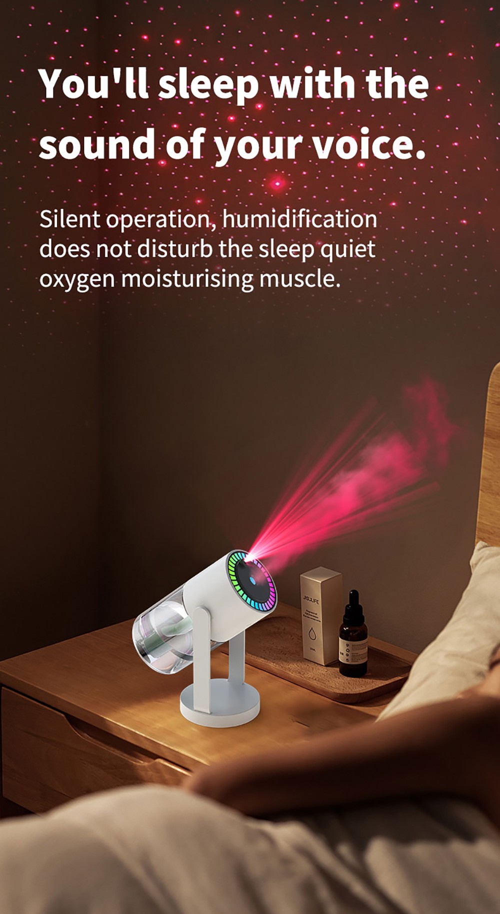 CL28 Starry Sky Humidifier, Rotating 360&deg; Mist, Colorful Ambient Lighting, High Frequency Atomization, for Home & Car, Silent Operation, Anti-Dry Burn Protection, White