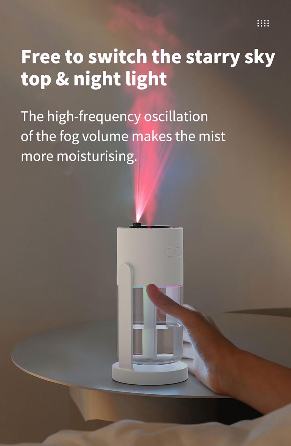 CL28 Starry Sky Humidifier, Rotating 360&deg; Mist, Colorful Ambient Lighting, High Frequency Atomization, for Home & Car, Silent Operation, Anti-Dry Burn Protection, White