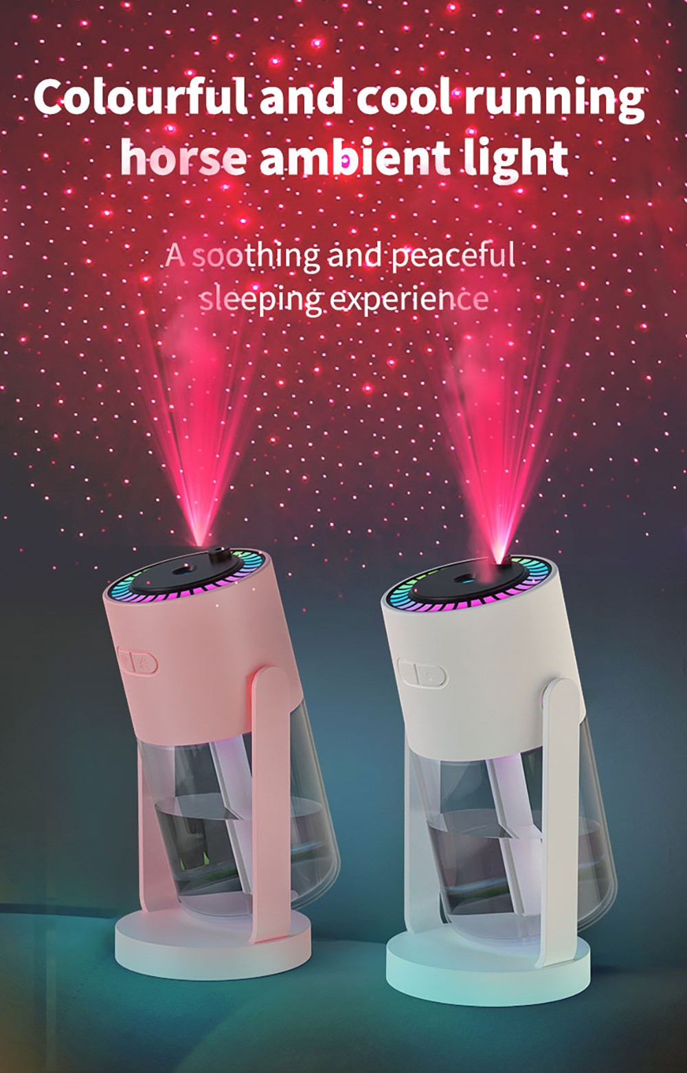CL28 Starry Sky Humidifier, Rotating 360&deg; Mist, Colorful Ambient Lighting, High Frequency Atomization, for Home & Car, Silent Operation, Anti-Dry Burn Protection, White