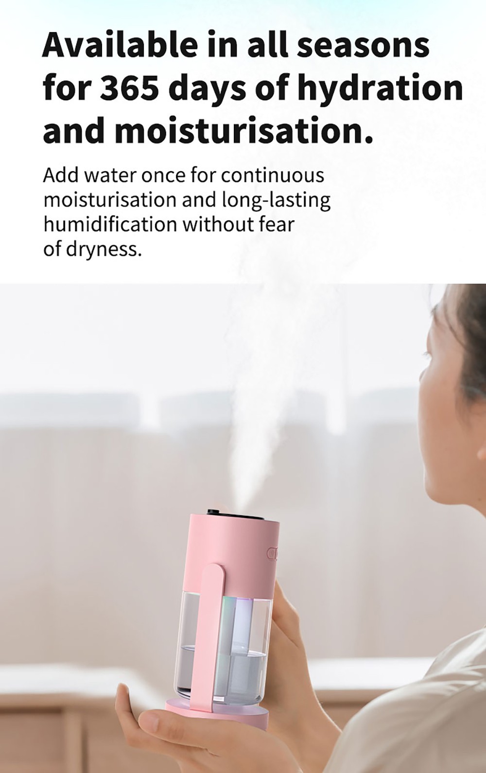 CL28 Starry Sky Humidifier, Rotating 360&deg; Mist, Colorful Ambient Lighting, High Frequency Atomization, for Home & Car, Silent Operation, Anti-Dry Burn Protection, White