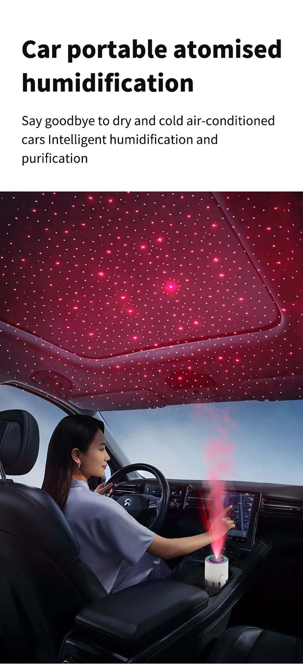 CL28 Starry Sky Humidifier, Rotating 360&deg; Mist, Colorful Ambient Lighting, High Frequency Atomization, for Home & Car, Silent Operation, Anti-Dry Burn Protection, White