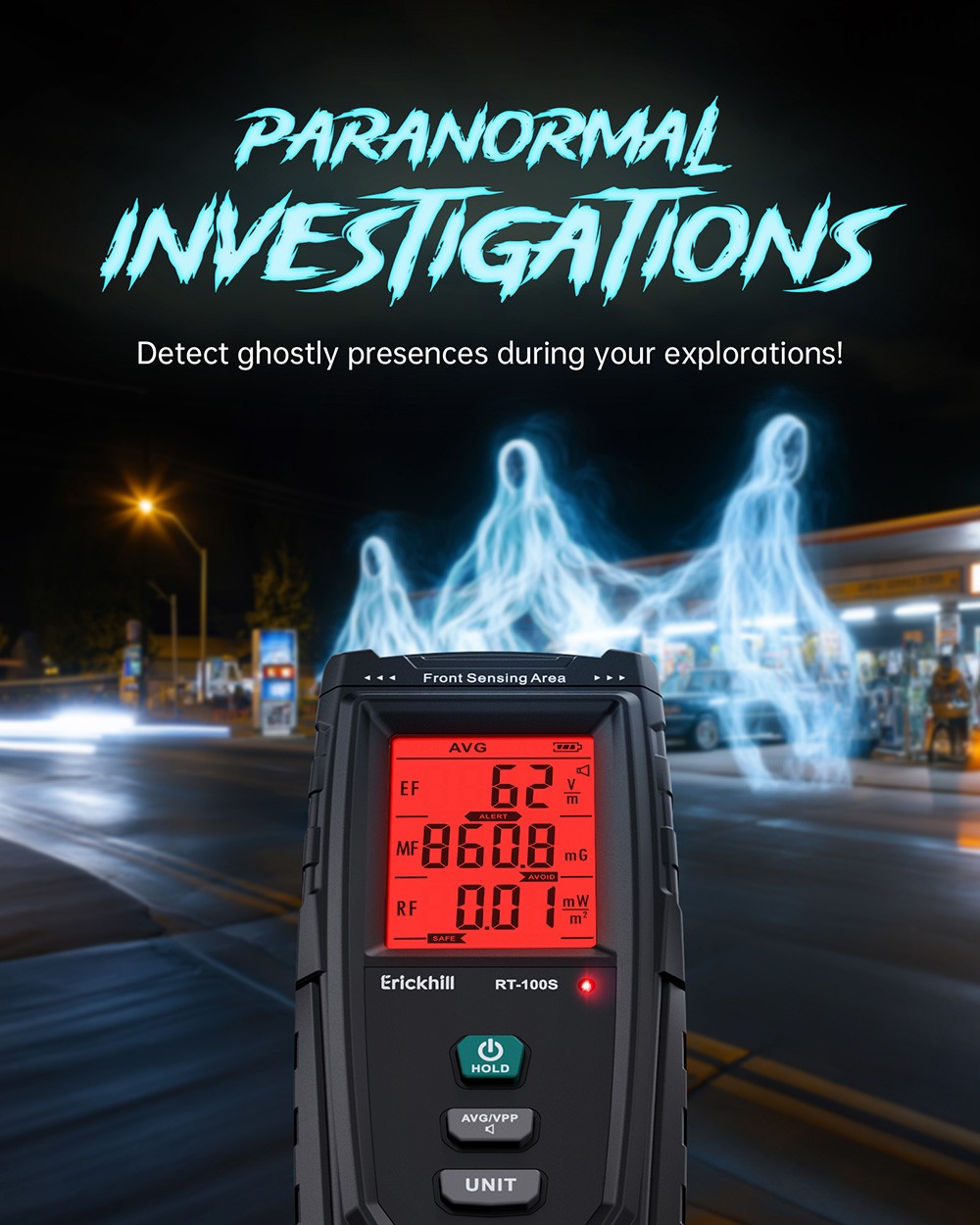 ERICKHILL RT-100S 3 in 1 EMF Detector, Rechargeable Digital Electromagnetic Field Radiation Detector, for Home EMF Inspections, Ghost Hunting