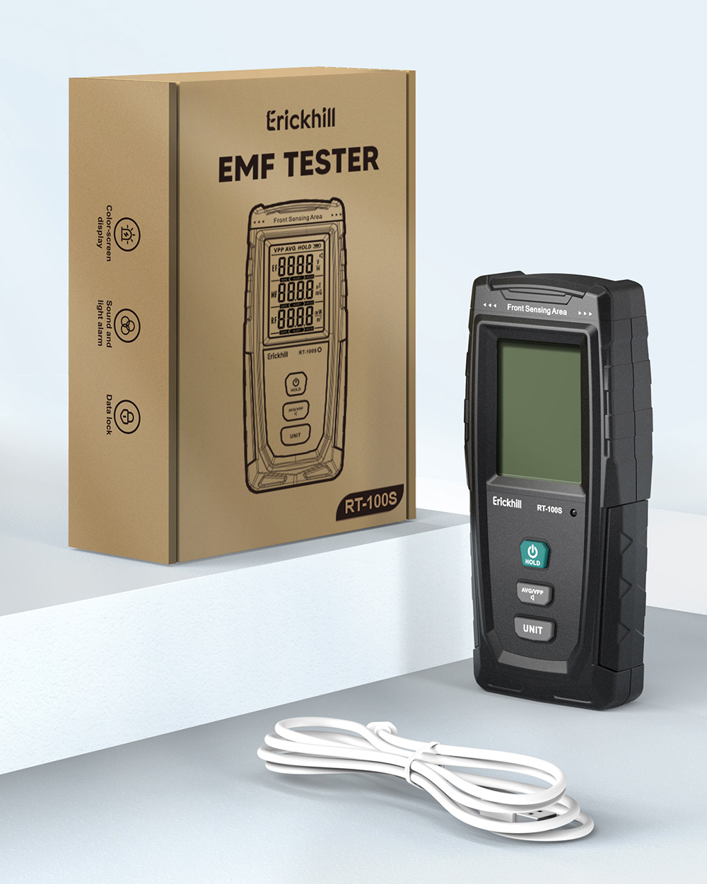 ERICKHILL RT-100S 3 in 1 EMF Detector, Rechargeable Digital Electromagnetic Field Radiation Detector, for Home EMF Inspections, Ghost Hunting