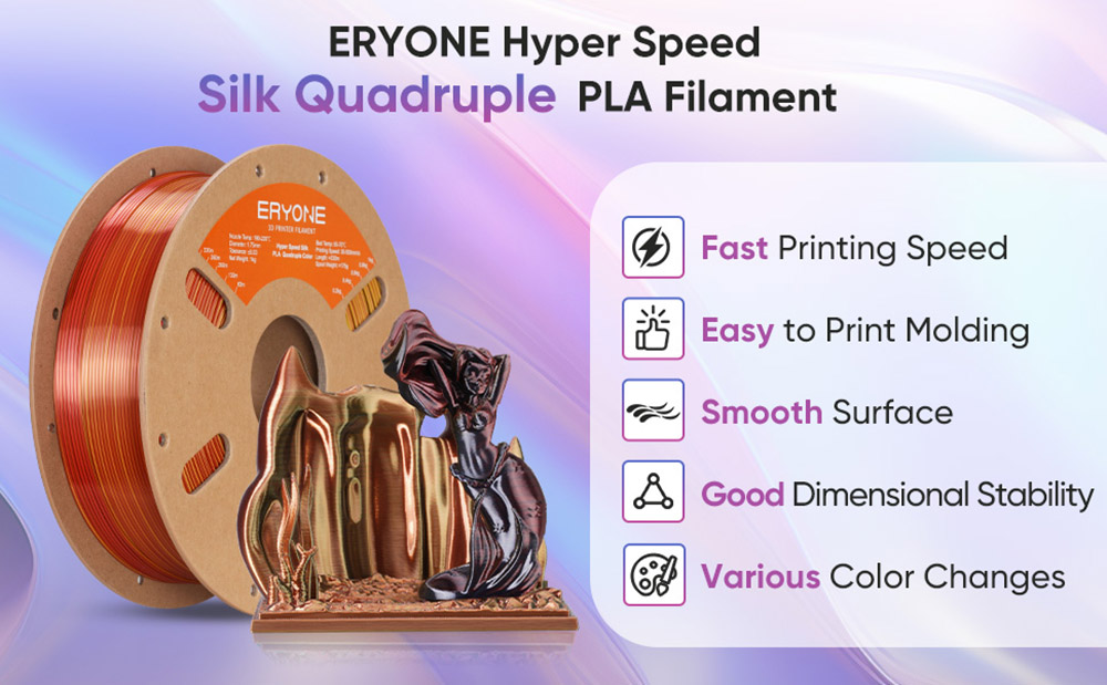ERYONE High Speed Four-color Silk PLA Filament, 1kg - Metallic Frenzy (Black & Dark Red & Orange & Gold)