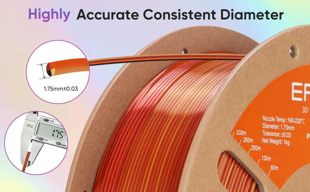 ERYONE High Speed Four-color Silk PLA Filament, 1kg - Metallic Frenzy (Black & Dark Red & Orange & Gold)