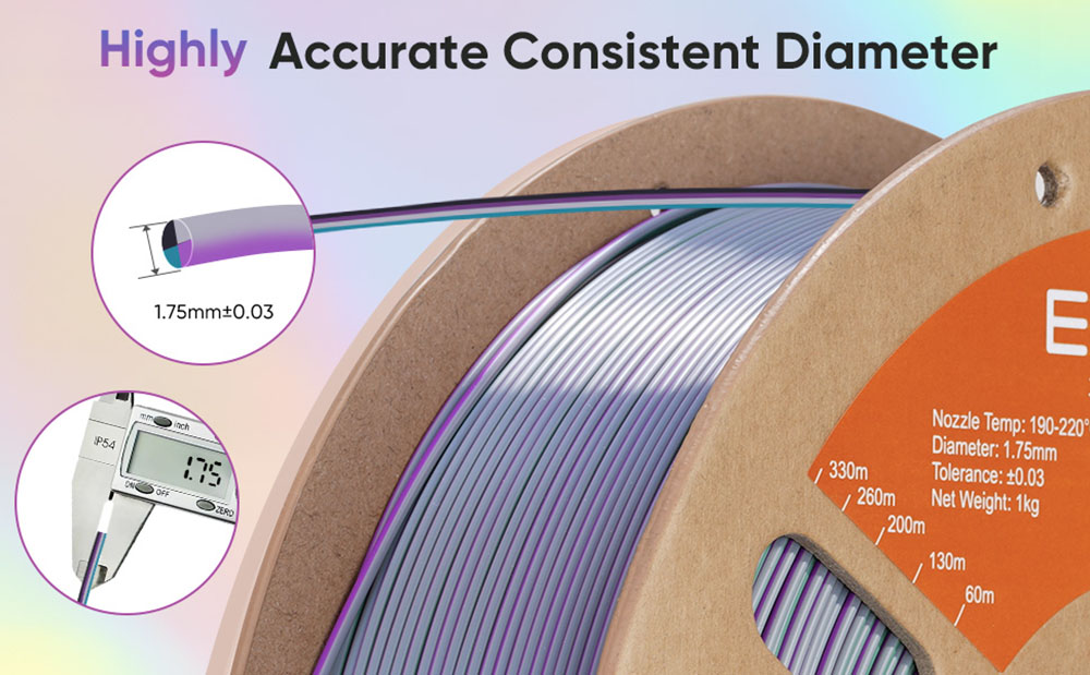 ERYONE High Speed Four-color Silk PLA Filament, 1kg - Royal Essence (Black & Purple & Silver & Dark Green)