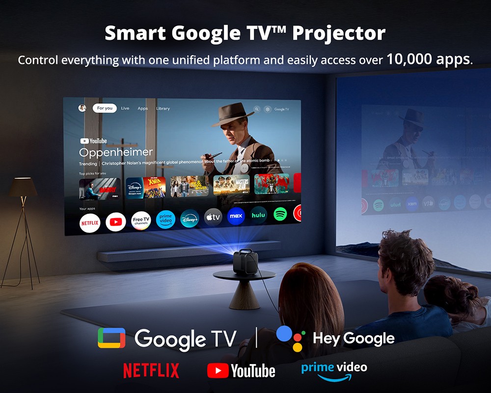 Refurbished ETOE Seal Pro Projector with 1000 ANSI, Native 1080P, Google TV, Auto Focus & Auto Keystone Correction, 2*10W Speakers - EU Plug