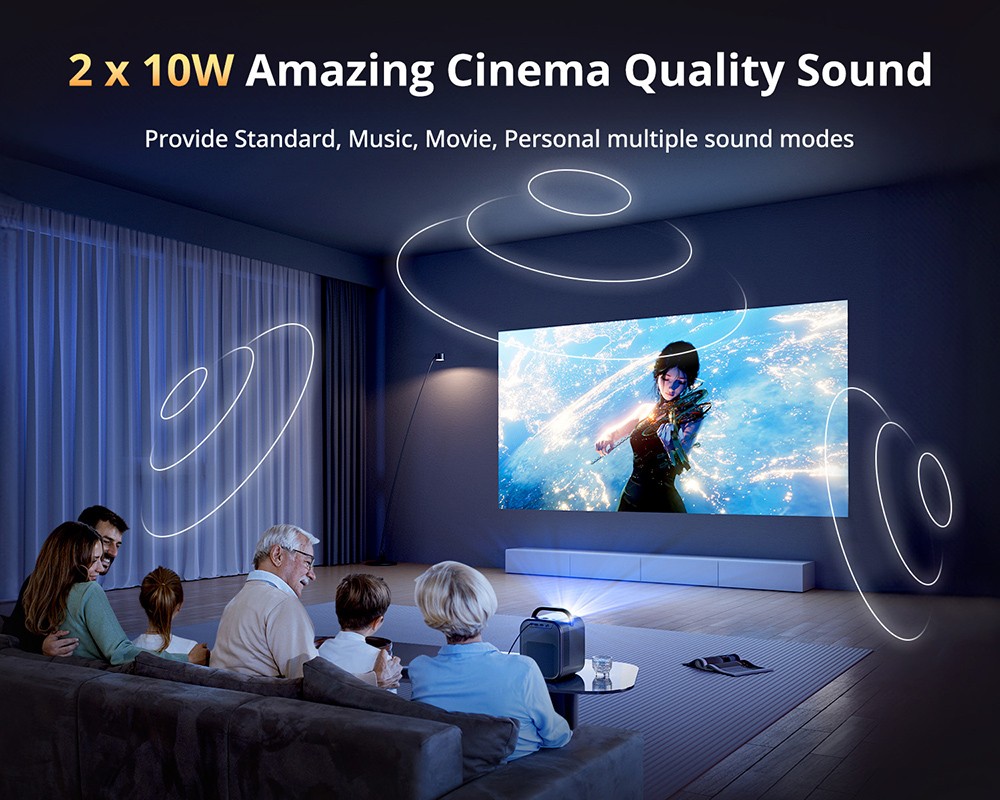 Refurbished ETOE Seal Pro Projector with 1000 ANSI, Native 1080P, Google TV, Auto Focus & Auto Keystone Correction, 2*10W Speakers - EU Plug