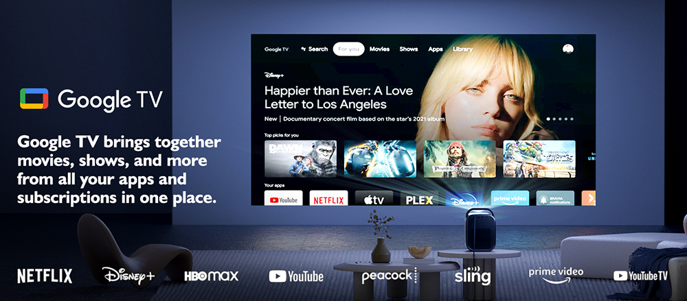 Refurbished ETOE Seal Pro Projector with 1000 ANSI, Native 1080P, Google TV, Auto Focus & Auto Keystone Correction, 2*10W Speakers - EU Plug