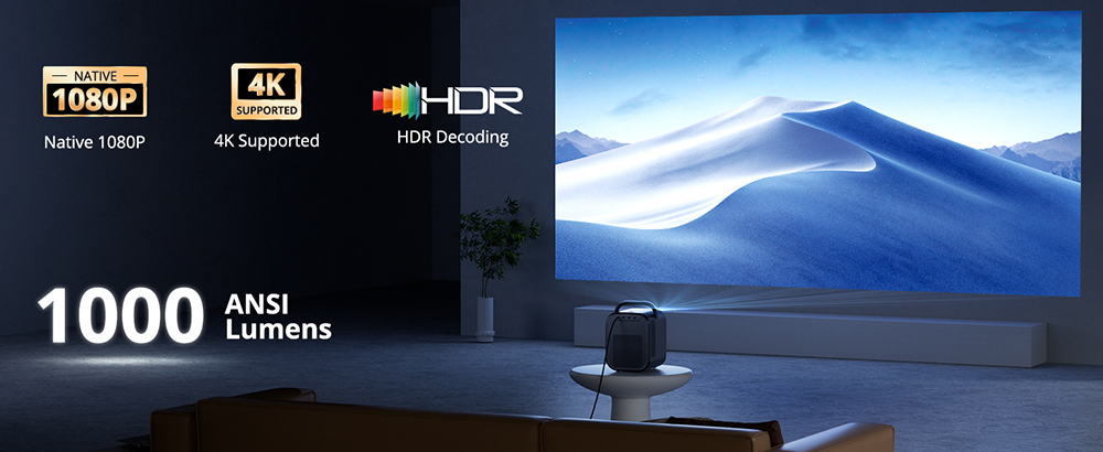 Refurbished ETOE Seal Pro Projector with 1000 ANSI, Native 1080P, Google TV, Auto Focus & Auto Keystone Correction, 2*10W Speakers - EU Plug