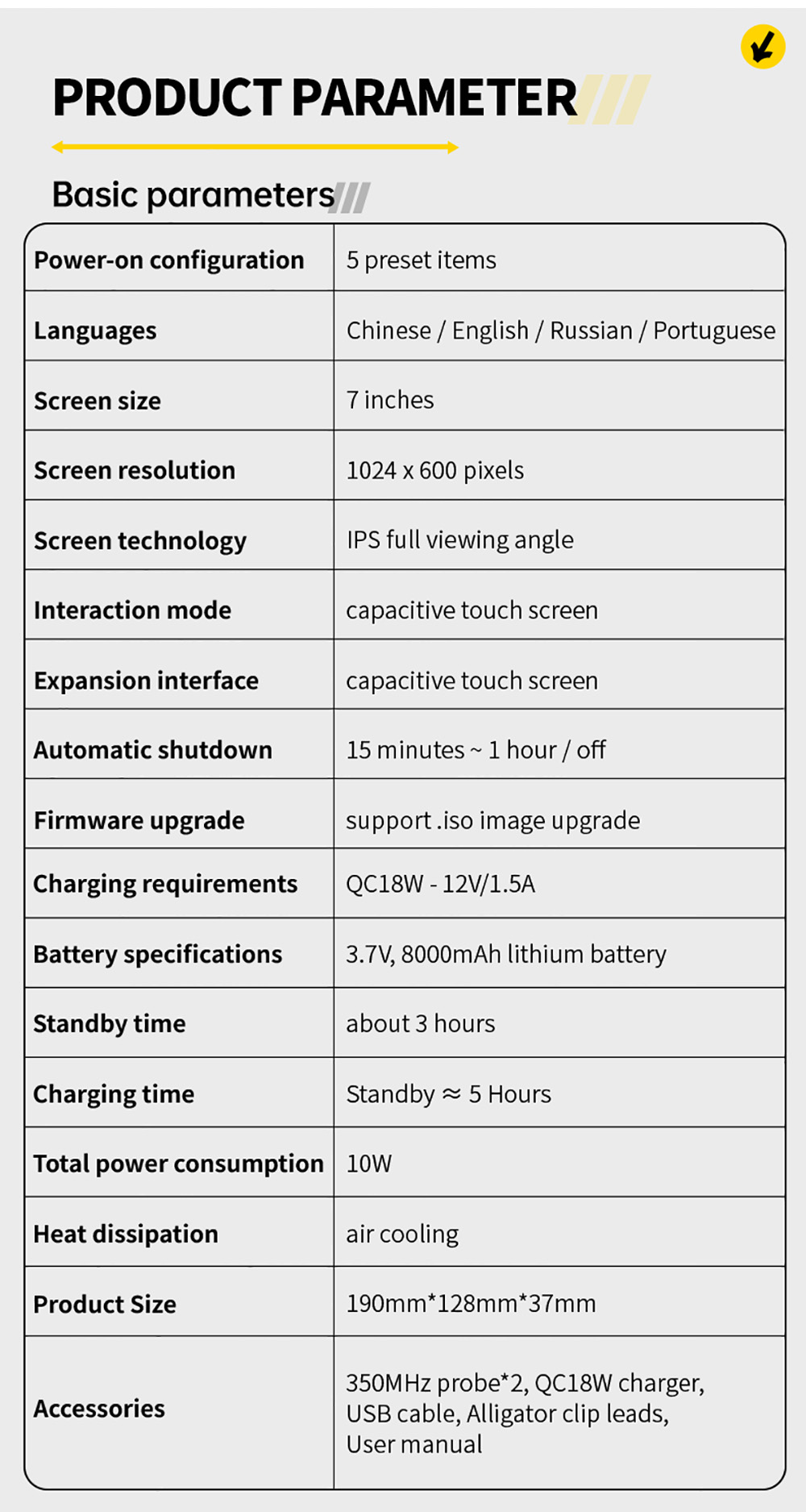 FNIRSI DPOS350P 4-in-1 Tablet Oscilloscope, 1GSPS Sampling, 50MHz Signal Generator, Spectrum Analyzer, 7inch Touchscreen, QC18W Fast Charging - EU Plug