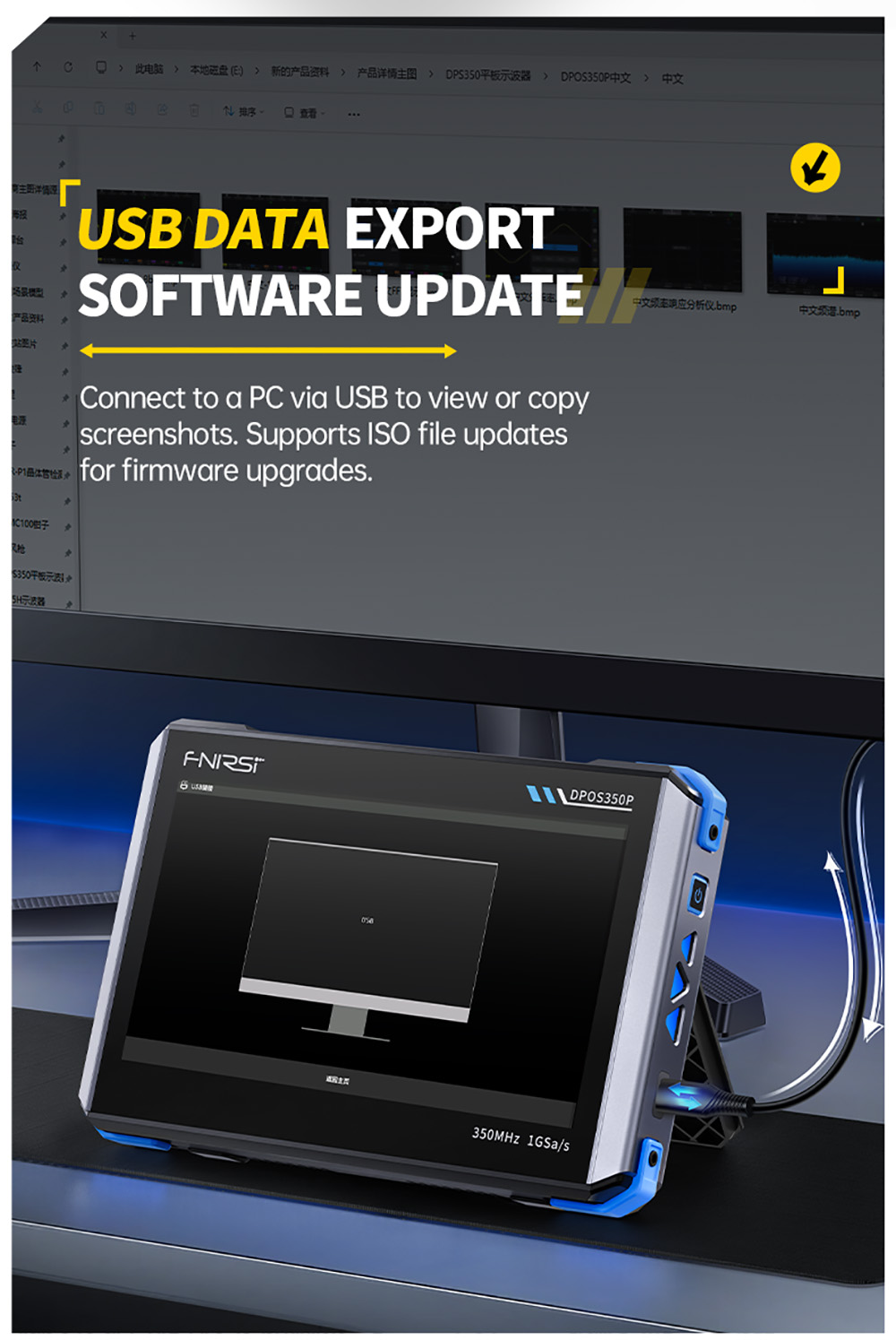 FNIRSI DPOS350P 4-in-1 Tablet Oscilloscope, 1GSPS Sampling, 50MHz Signal Generator, Spectrum Analyzer, 7inch Touchscreen, QC18W Fast Charging - EU Plug