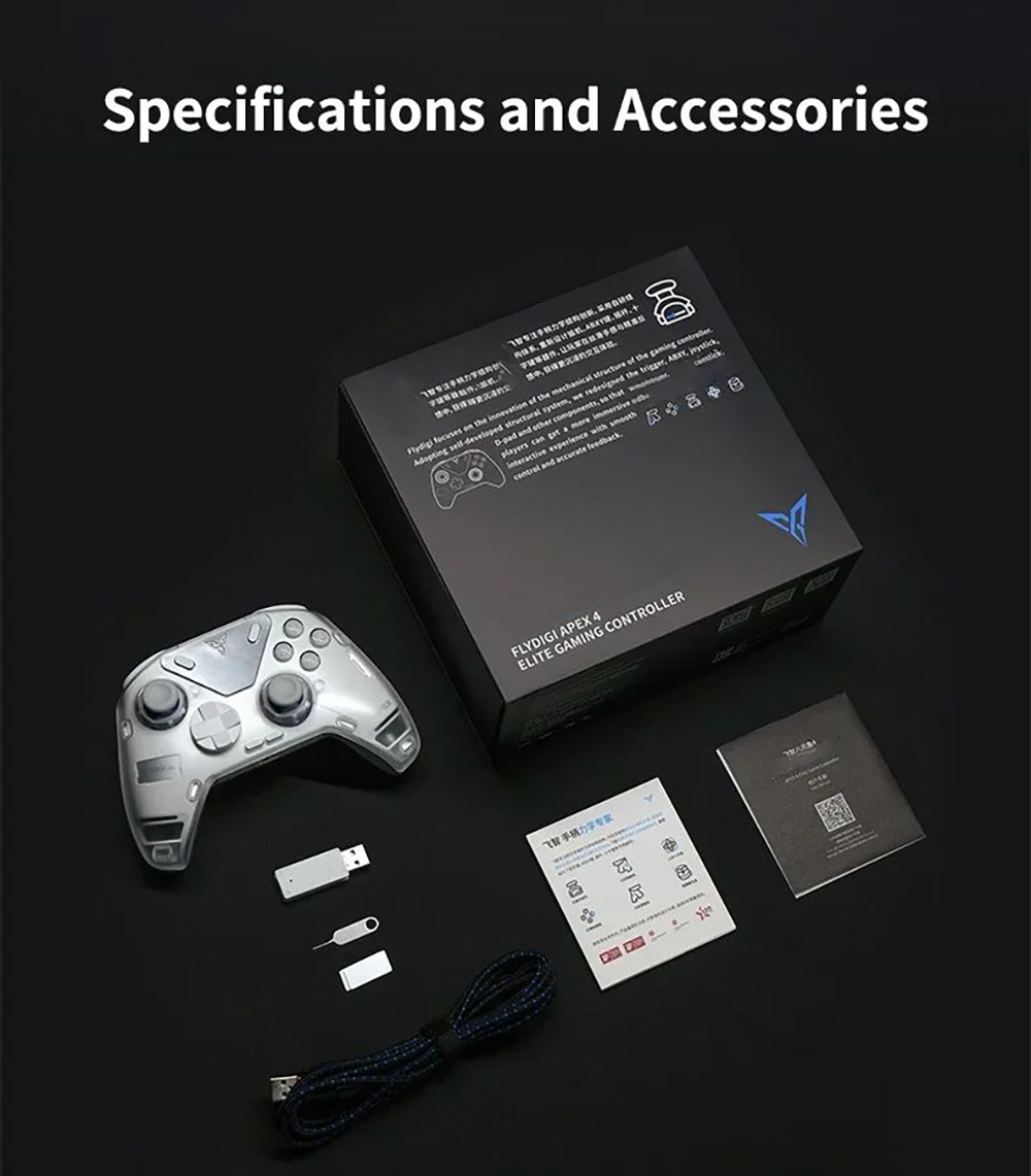 Herní ovladač Flydigi APEX 4, Force Feedback Trigger, Force-nastavitelný Alloy Joystick, 1000Hz Polling Rate, LCD displej, Kompatibilní s PC, NS, TV, Androidem a notebookem