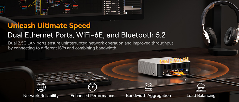 GEEKOM A8 Max AI Mini-PC, AMD Ryzen 7 8845HS 8 Core Max 5,1 GHz, 32 GB RAM, 1 TB SSD, 2 * USB4 + 2 * HDMI2.0 8K Quad-Displays, WiFi 6E Bluetooth 5.2, Dual 2,5G LAN, 5 * USB3.2, 1 * USB2.0, 1 * SD-Kartenleser, 1 * 3,5 mm Audiobuchse, IceBlast 2.0 K&uuml;hlsystem