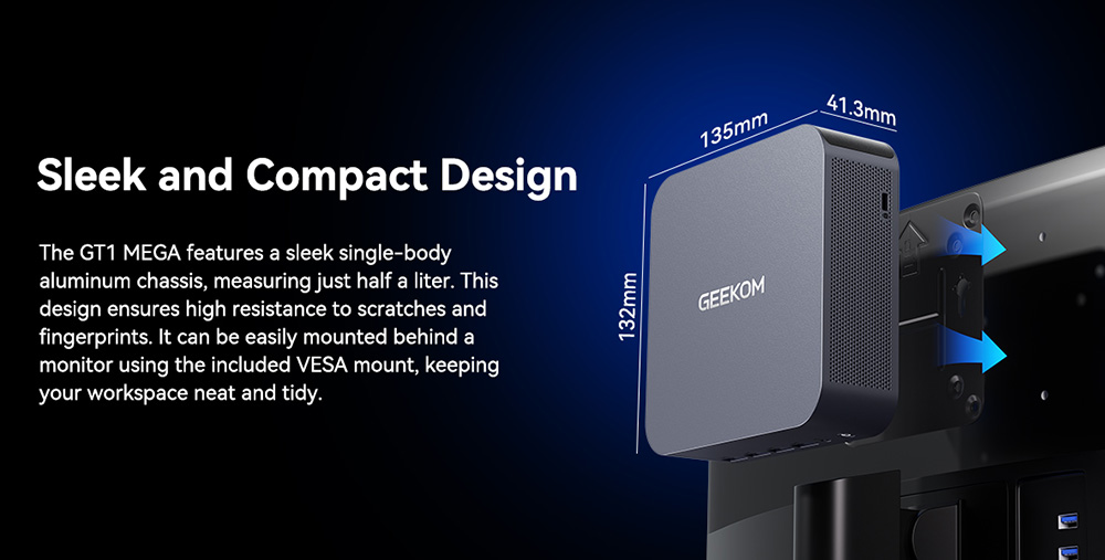 GEEKOM GT1 Mega AI Mini PC, Intel Core Ultra 5-125H 14 Cores Max 4.5GHz, 32GB RAM 1TB SSD, 2*HDMI + 2*USB 4.0 Four Screen Display, WiFi 7 Bluetooth 5.4, 5*USB3.2 Type-A, 1*USB2.0, 2*2.5Gbps RJ45, 1*SD Card Slot, 1*Headset Jack - US Plug