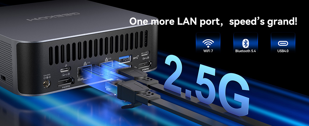 GEEKOM GT1 Mega AI Mini PC, Intel Core Ultra 5-125H 14 Cores Max 4.5GHz, 32GB RAM 1TB SSD, 2*HDMI + 2*USB 4.0 Four Screen Display, WiFi 7 Bluetooth 5.4, 5*USB3.2 Type-A, 1*USB2.0, 2*2.5Gbps RJ45, 1*SD Card Slot, 1*Headset Jack - US Plug
