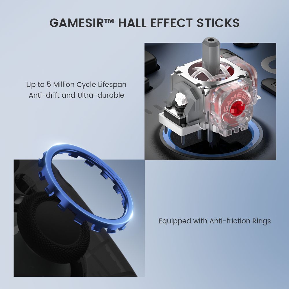Herní ovladač GameSir Super Nova, Hall Effect Stick & Trigger, odnímatelná čelní deska, RGB osvětlení, kompatibilní s PC / Android / iOS / Switch - modrá
