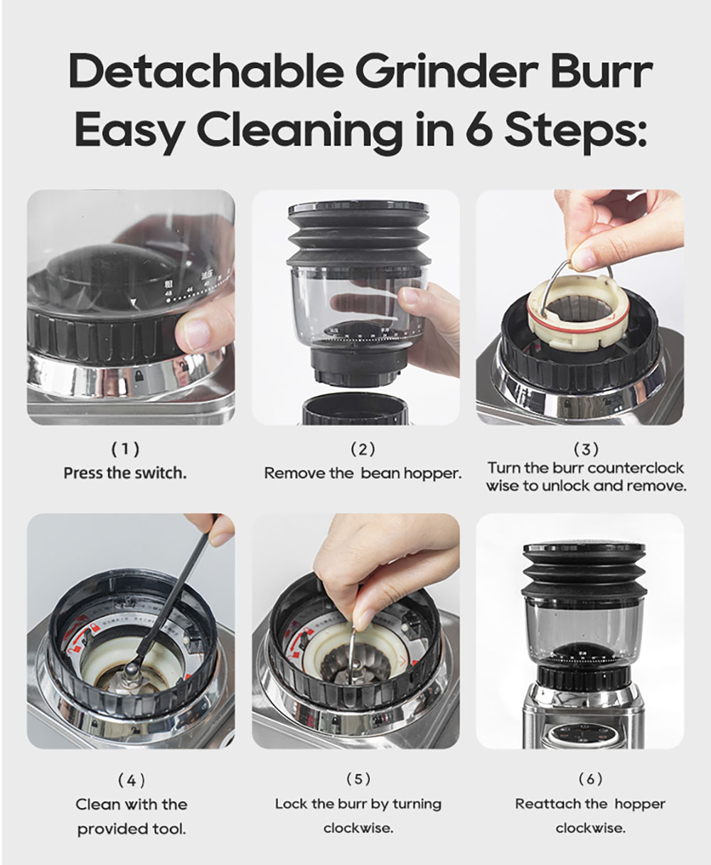 HiBREW G7 Kaffeem&uuml;hle, 48 Mahlgradeinstellungen, Antistatik-Technologie, konisches Mahlwerk aus Edelstahl, Touchpanel, kompatibel mit 51/54/58 mm Siebtr&auml;gern, freih&auml;ndiges Kaffeemahlen