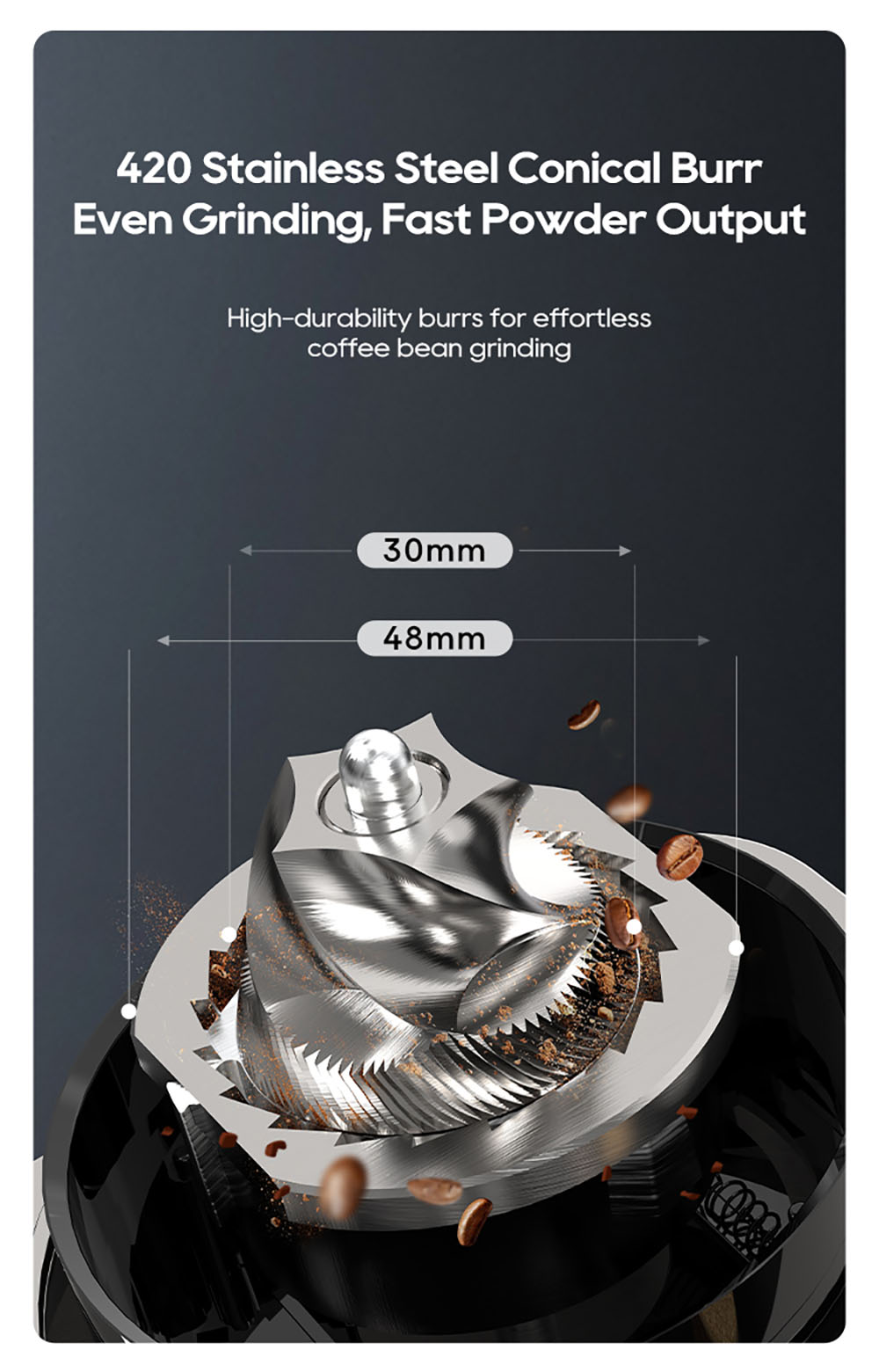 HiBREW G7 Kaffeem&uuml;hle, 48 Mahlgradeinstellungen, Antistatik-Technologie, konisches Mahlwerk aus Edelstahl, Touchpanel, kompatibel mit 51/54/58 mm Siebtr&auml;gern, freih&auml;ndiges Kaffeemahlen