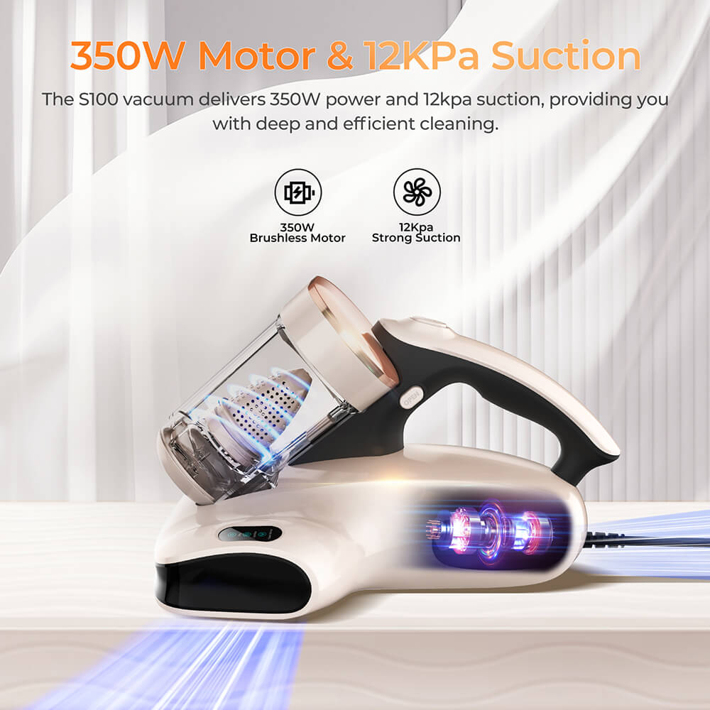 Refurbished JIGOO S100 Smart Dual-Cup Mattress Vacuum Cleaner with 350W Power and 12KPa Suction