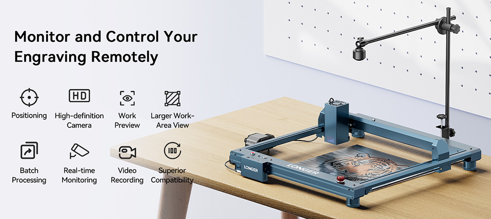 LONGER LightBurn Camera Kit for Laser Engravers, 5MP HD Precision Auto Positioning, Image Tracing, Work Preview, 740x560mm View Area