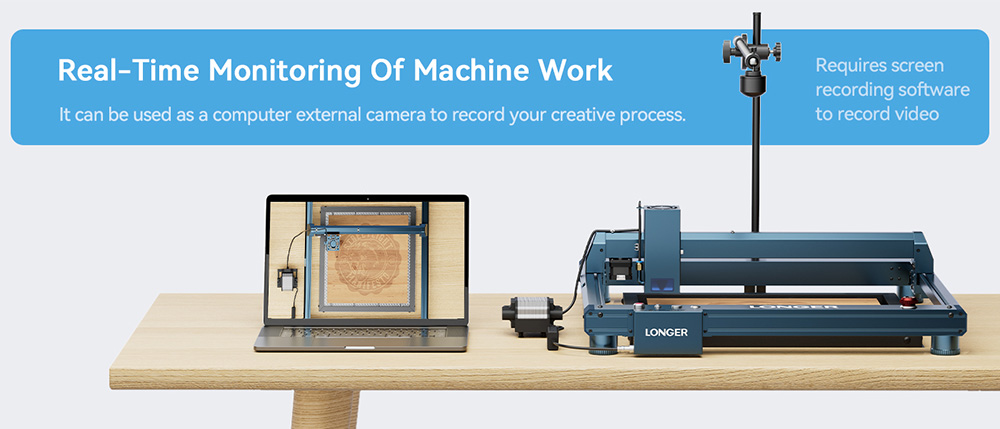 LONGER LightBurn Camera Kit for Laser Engravers, 5MP HD Precision Auto Positioning, Image Tracing, Work Preview, 740x560mm View Area