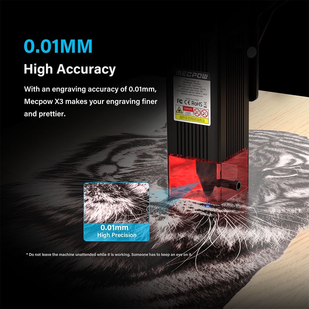 Refurbished Mecpow X3 5W Laser Engraving Machine With Safety Lock, Emergency Stop, Flame Detection, Gyroscope Sensor