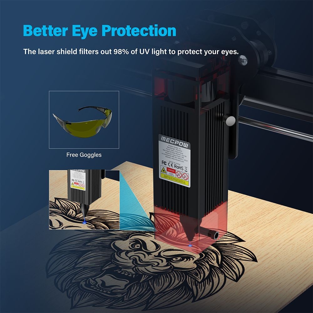 Refurbished Mecpow X3 5W Laser Engraving Machine With Safety Lock, Emergency Stop, Flame Detection, Gyroscope Sensor