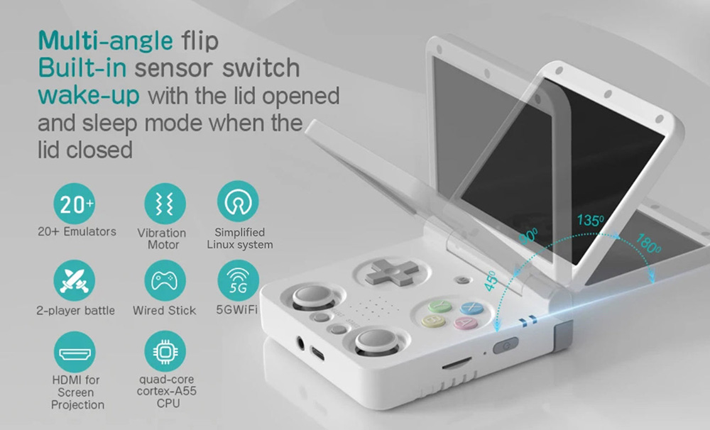 Miyoo Flip Portable Handheld Game Console, 64GB TF Card, 3.5 inch IPS Screen, 3000mAh Battery, 20+ Emulators, 2.4G/5G WiFi - White